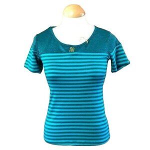 Adriana Arango Top Striped Tee Shirt Athletic Turquoise Size Medium NWT